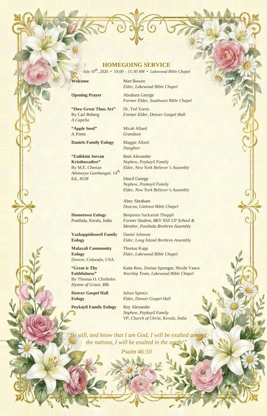 Program page 2 — Homegoing Service order of service